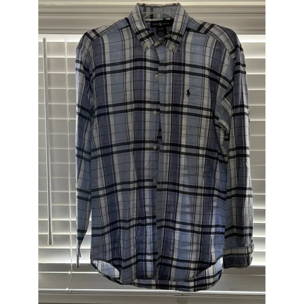 Ralph Lauren Polo Boy's Blue Plaid Cotton Button Down Shirt Size XL 20 Preppy